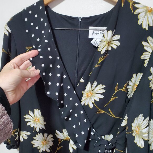 JOSEPH RIBKOFF Multi Floral & Polka Dot Dress Faux Wrap Knee Length Women's 12 - Picture 3 of 16